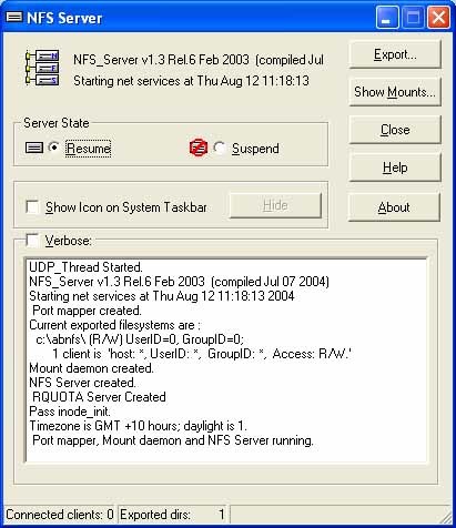 NFS client and server for windows ProNFS Screenshot
